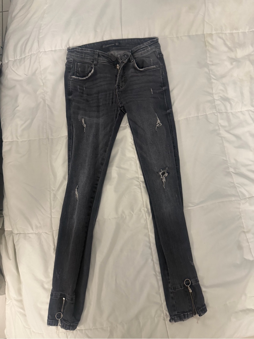 Zara Black Distressed Skinny Jeans with Ankle Rings
